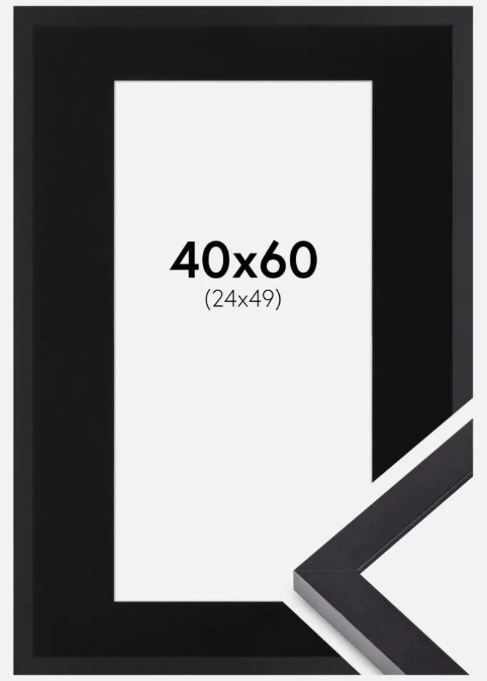 Ramme Selection Sort 40x60 cm - Passepartout Sort 25x50 cm