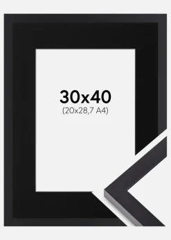 Ramme Selection Sort 30x40 cm - Passepartout Sort 21x29,7 cm (A4)