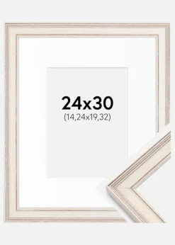 Ramme Shabby Chic Hvid 24x30 cm - Passepartout Hvid 6x8 inches