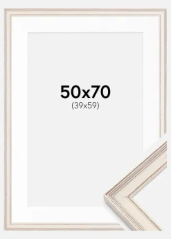 Ramme Shabby Chic Hvid 50x70 cm - Passepartout Hvid 40x60 cm