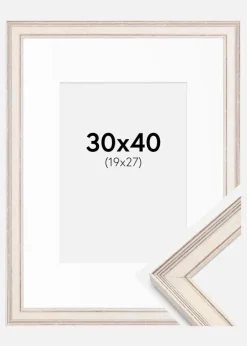 Ramme Shabby Chic Hvid 30x40 cm - Passepartout Hvid 20x28 cm