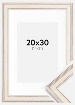 Ramme Shabby Chic Hvid 20X30 cm - Passepartout Hvid 15x22 cm
