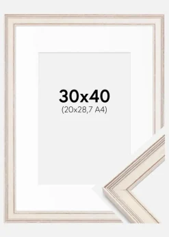 Ramme Shabby Chic Hvid 30x40 cm - Passepartout Hvid 21x29,7 cm (A4)