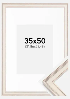 Ramme Shabby Chic Hvid 35x50 cm - Passepartout Hvid 9x12 inches