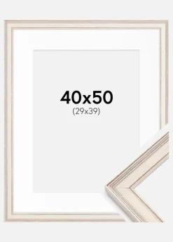 Ramme Shabby Chic Hvid 40x50 cm - Passepartout Hvid 30x40 cm