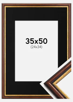 Ramme Siljan Brun 35x50 cm - Passepartout Sort 25x35 cm