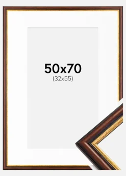 Ramme Siljan Brun 50x70 cm - Passepartout Hvid 33x56 cm