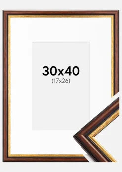 Ramme Siljan Brun 30x40 cm - Passepartout Hvid 18x27 cm