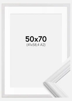 Ramme Siljan Hvid 50x70 cm - Passepartout Hvid 42x59,4 cm (A2)
