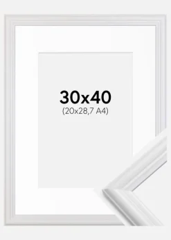 Ramme Siljan Hvid 30x40 cm - Passepartout Hvid 21x29,7 cm (A4)