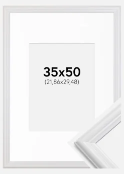 Ramme Siljan Hvid 35x50 cm - Passepartout Hvid 9x12 inches