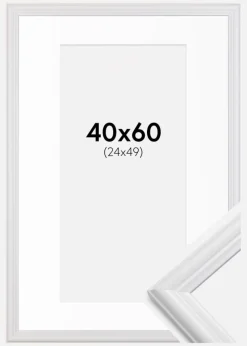 Ramme Siljan Hvid 40x60 cm - Passepartout Hvid 25x50 cm