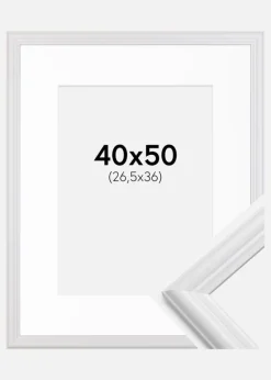 Ramme Siljan Hvid 40x50 cm - Passepartout Hvid 27,5x37 cm