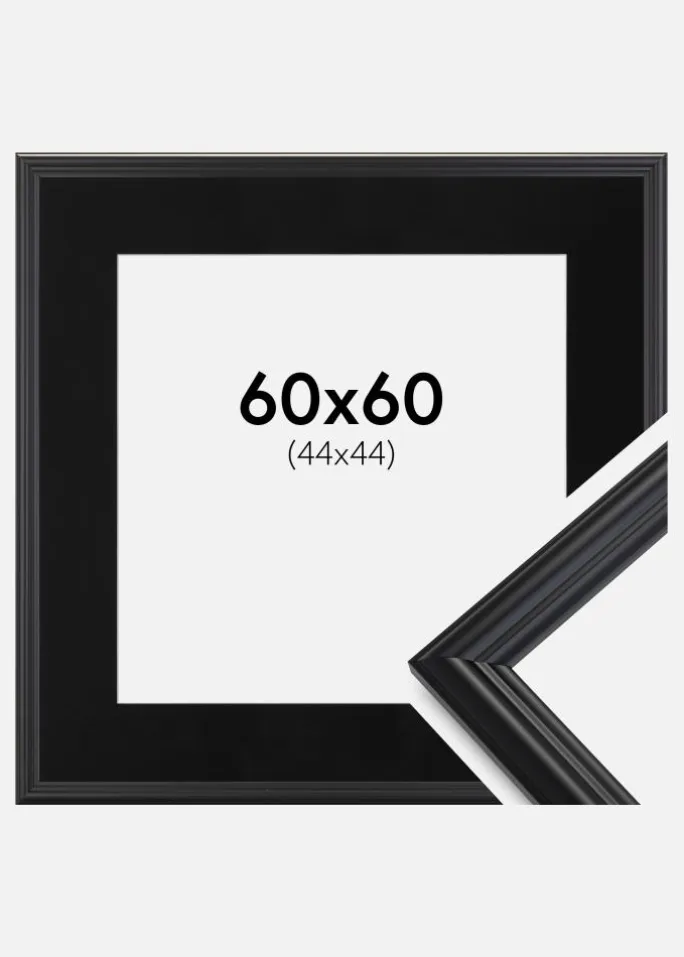 Ramme Siljan Sort 60x60 cm - Passepartout Sort 45x45 cm