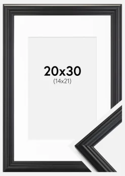 Ramme Siljan Sort 20x30 cm - Passepartout Hvid 15x22 cm
