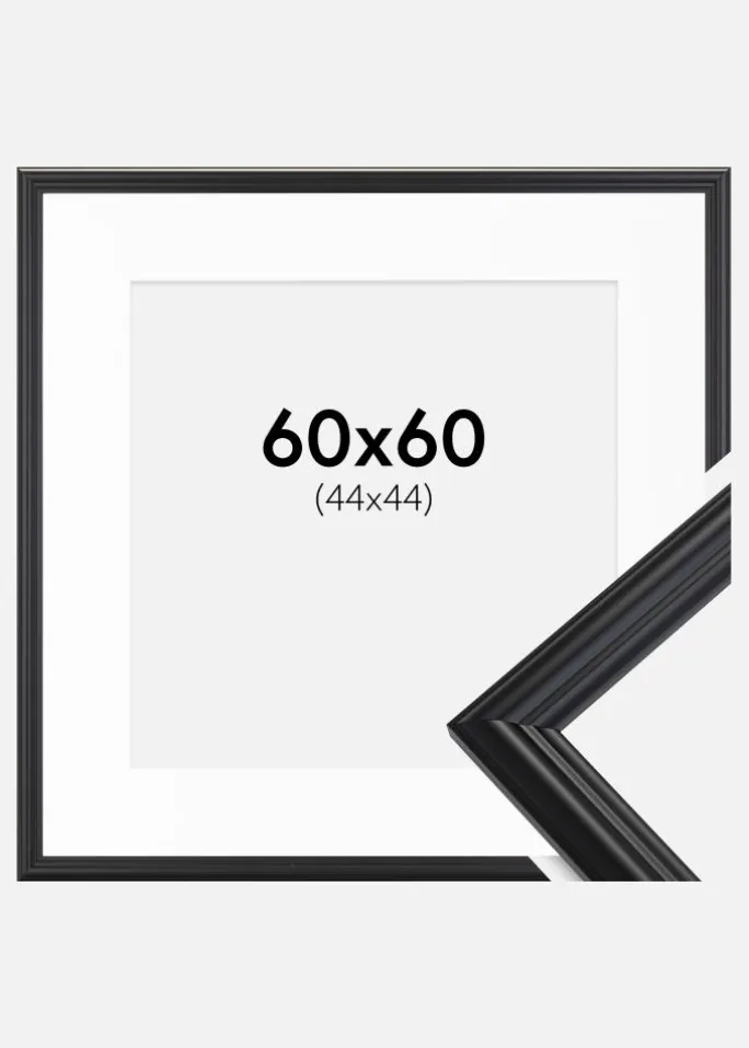 Ramme Siljan Sort 60x60 cm - Passepartout Hvid 45x45 cm