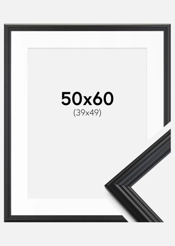 Ramme Siljan Sort 50x60 cm - Passepartout Hvid 40x50 cm