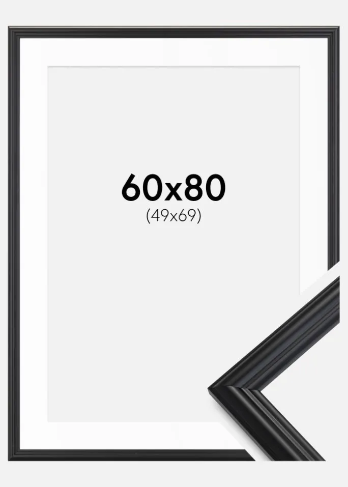 Ramme Siljan Sort 60x80 cm - Passepartout Hvid 50x70 cm