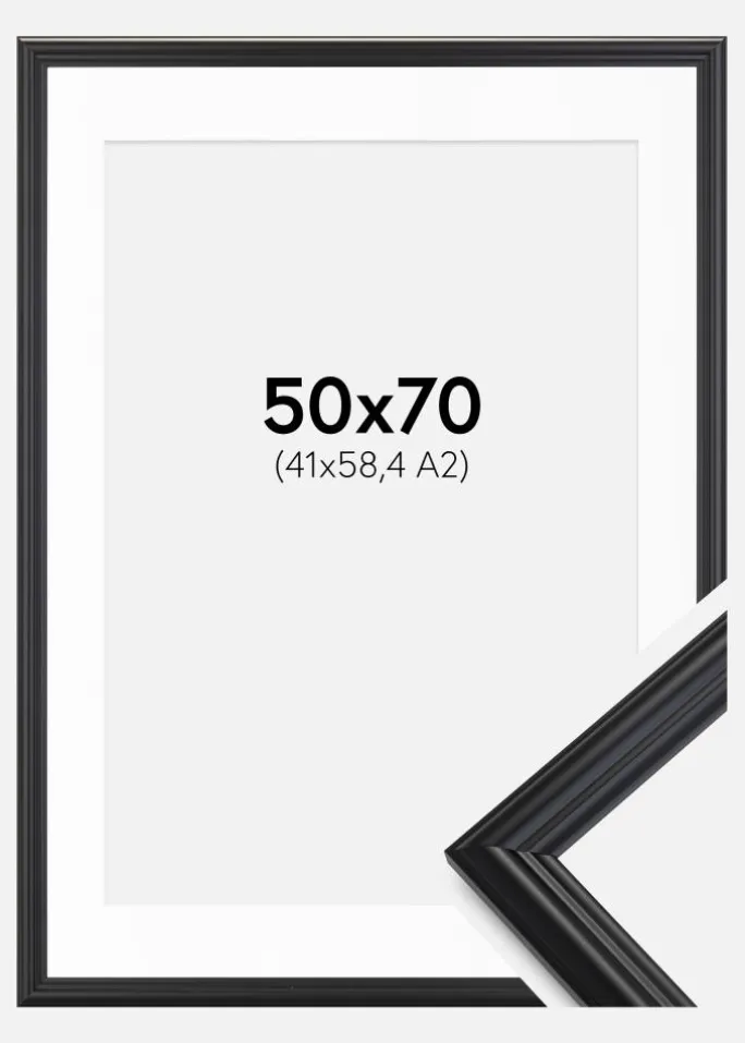Ramme Siljan Sort 50x70 cm - Passepartout Hvid 42x59,4 cm (A2)