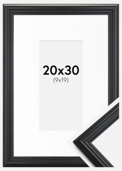 Ramme Siljan Sort 20x30 cm - Passepartout Hvid 10x20 cm