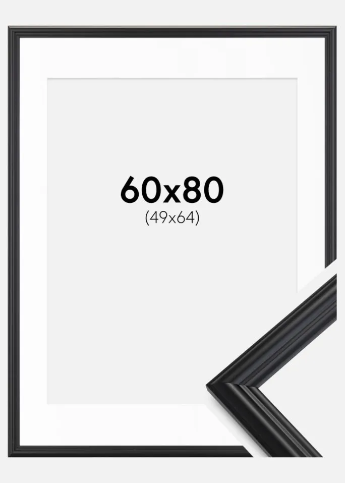 Ramme Siljan Sort 60x80 cm - Passepartout Hvid 50x65 cm