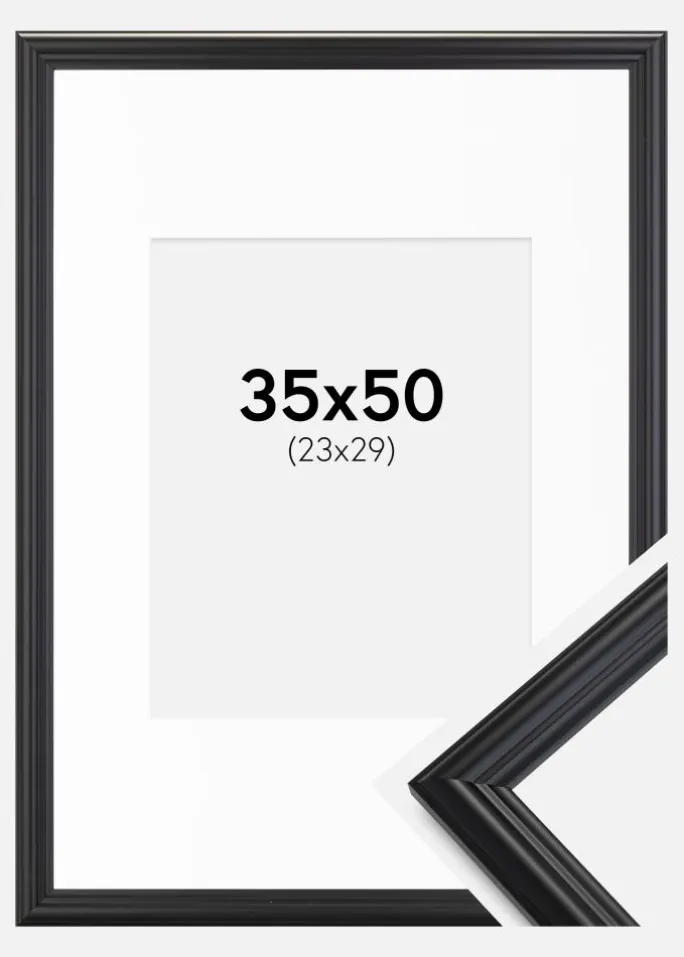 Ramme Siljan Sort 35x50 cm - Passepartout Hvid 24x30 cm