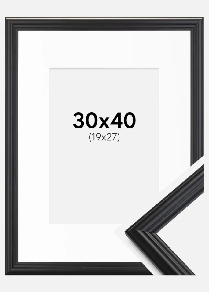 Ramme Siljan Sort 30x40 cm - Passepartout Hvid 20x28 cm