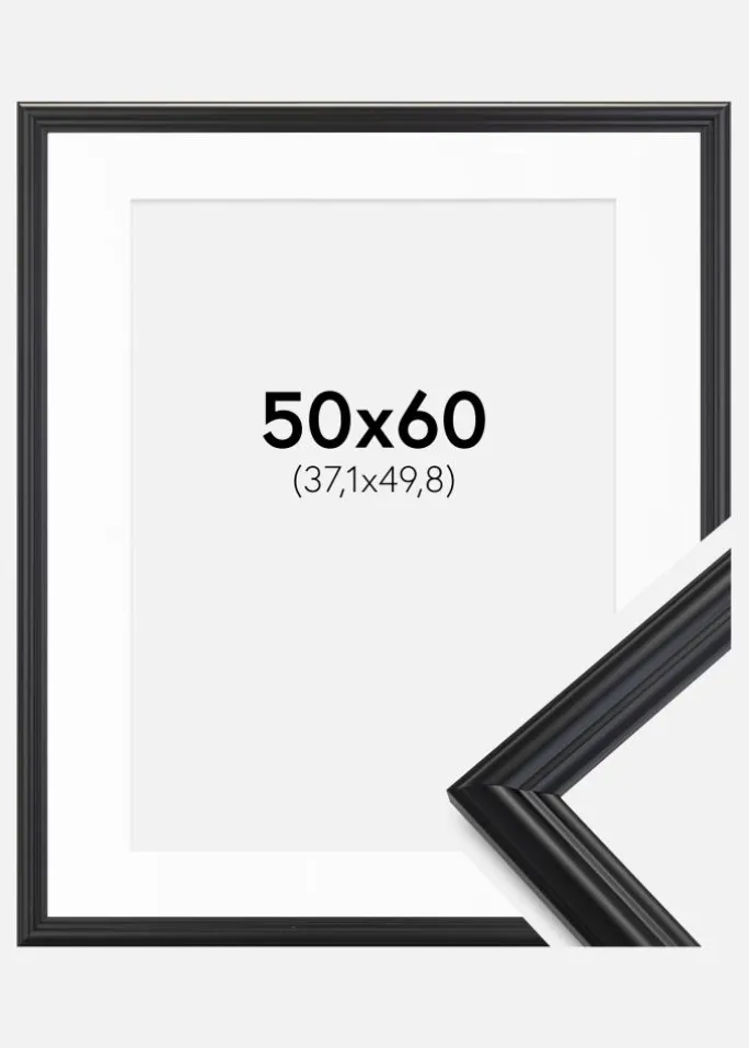 Ramme Siljan Sort 50x60 cm - Passepartout Hvid 15x20 inches