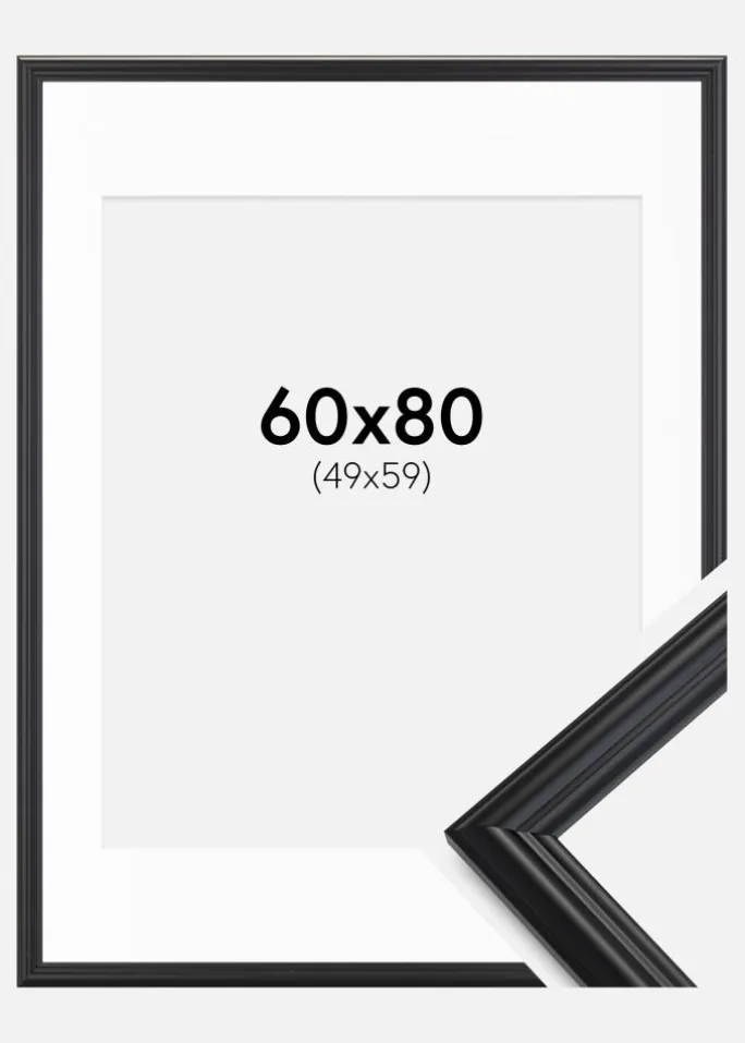 Ramme Siljan Sort 60x80 cm - Passepartout Hvid 50x60 cm