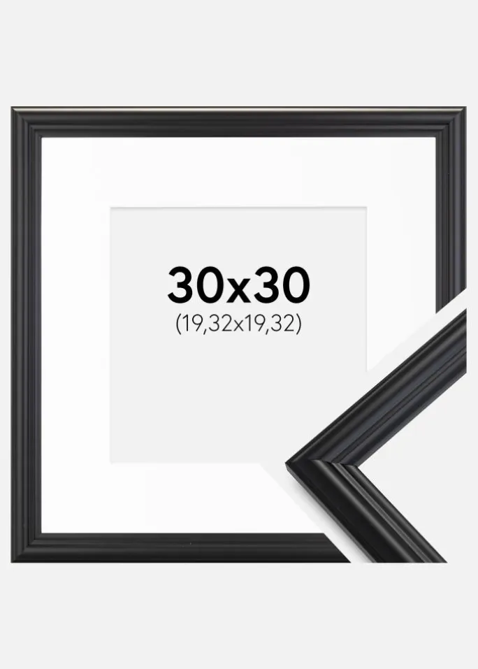 Ramme Siljan Sort 30x30 cm - Passepartout Hvid 8x8 inches