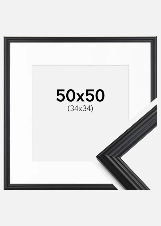 Ramme Siljan Sort 50x50 cm - Passepartout Hvid 35x35 cm