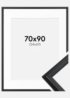 Ramme Siljan Sort 70x90 cm - Passepartout Hvid 55x70 cm