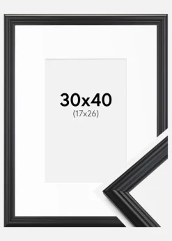 Ramme Siljan Sort 30x40 cm - Passepartout Hvid 18x27 cm