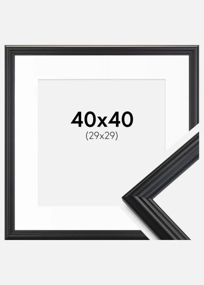 Ramme Siljan Sort 40x40 cm - Passepartout Hvid 30x30 cm