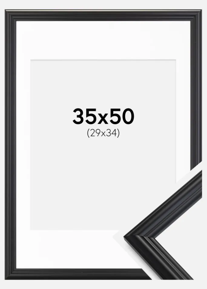 Ramme Siljan Sort 35x50 cm - Passepartout Hvid 30x35 cm