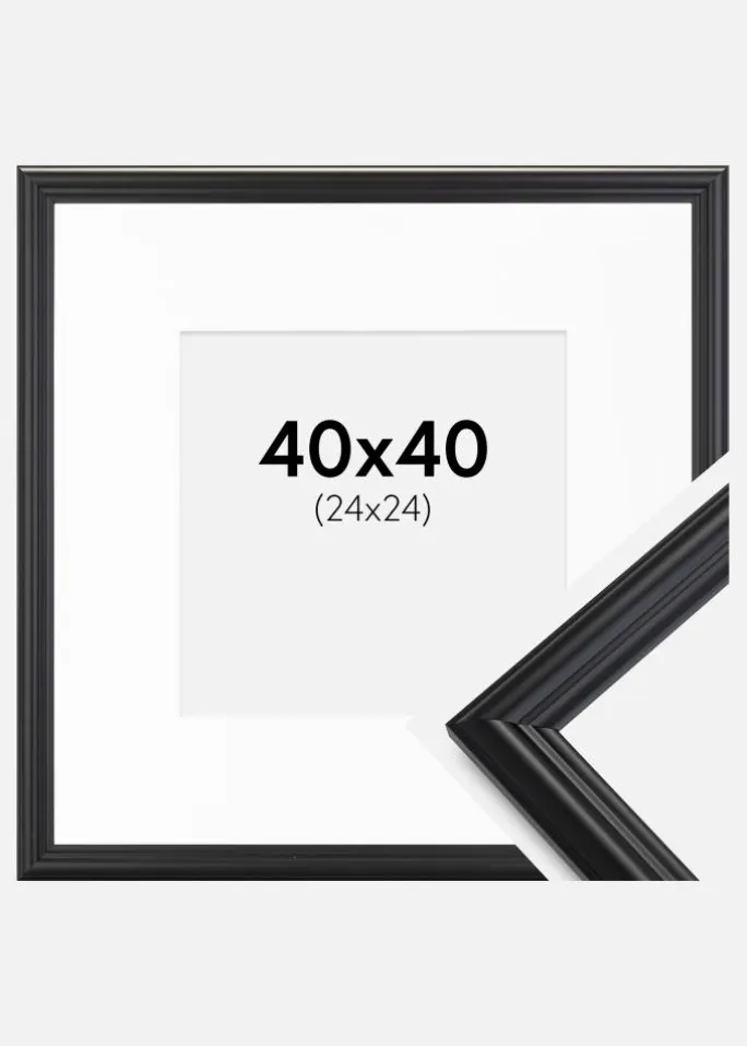 Ramme Siljan Sort 40x40 cm - Passepartout Hvid 25x25 cm