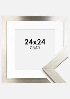 Ramme Silver Wood 24x24 cm - Passepartout Hvid 18x18 cm