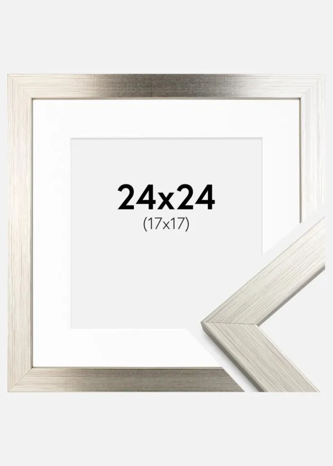 Ramme Silver Wood 24x24 cm - Passepartout Hvid 18x18 cm