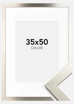 Ramme Silver Wood 35x50 cm - Passepartout Hvid 25x35 cm