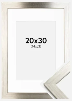 Ramme Silver Wood 20x30 cm - Passepartout Hvid 15x22 cm