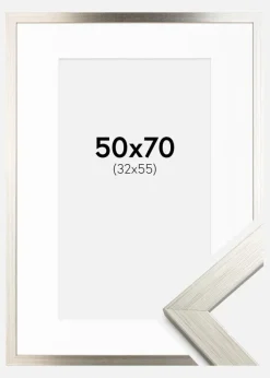 Ramme Silver Wood 50x70 cm - Passepartout Hvid 33x56 cm