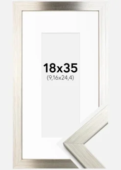Ramme Silver Wood 18x35 cm - Passepartout Hvid 4x10 inches