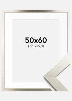 Ramme Silver Wood 50x60 cm - Passepartout Hvid 15x20 inches