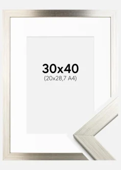 Ramme Silver Wood 30x40 cm - Passepartout Hvid 21x29,7 cm (A4)