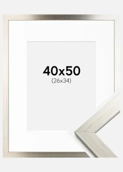 Ramme Silver Wood 40x50 cm - Passepartout Hvid 27x35 cm