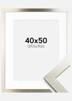 Ramme Silver Wood 40x50 cm - Passepartout Hvid 12x16 inches