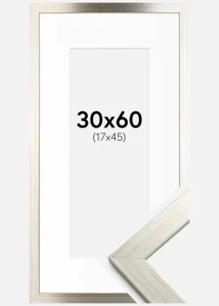 Ramme Silver Wood 30x60 cm - Passepartout Hvid 18x46 cm