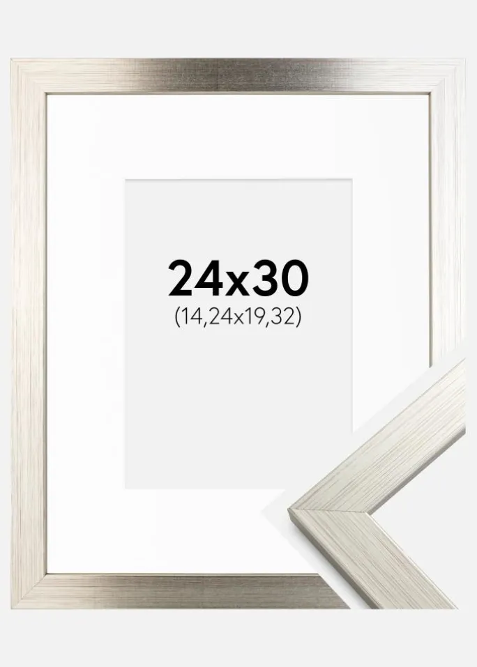 Ramme Silver Wood 24x30 cm - Passepartout Hvid 6x8 inches