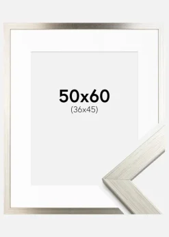 Ramme Silver Wood 50x60 cm - Passepartout Hvid 37x46 cm