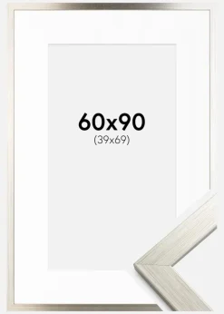 Ramme Silver Wood 60x90 cm - Passepartout Hvid 40x70 cm